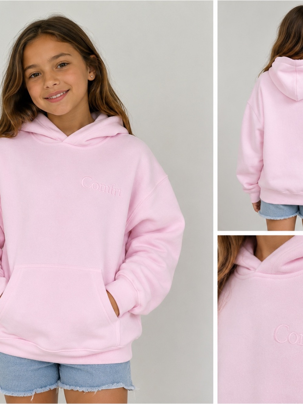 Kids size large Comfrt Signature Series Oversized Fleece Hoodie in Pink